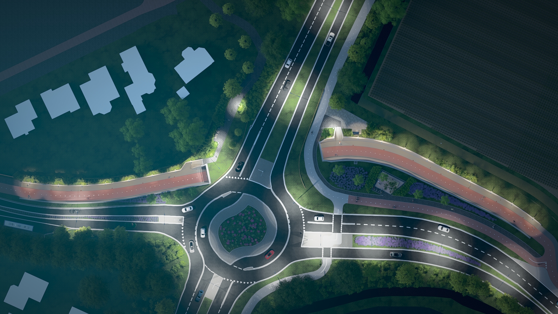 Bovenaanzicht in de avond N208